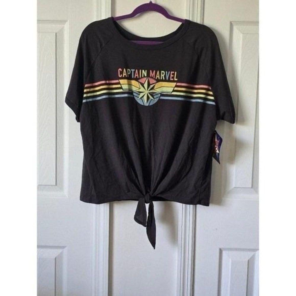 Captain Marvel Rainbow Stripe Tie Front T Shirt Top Women's 2XL Marvel Comics